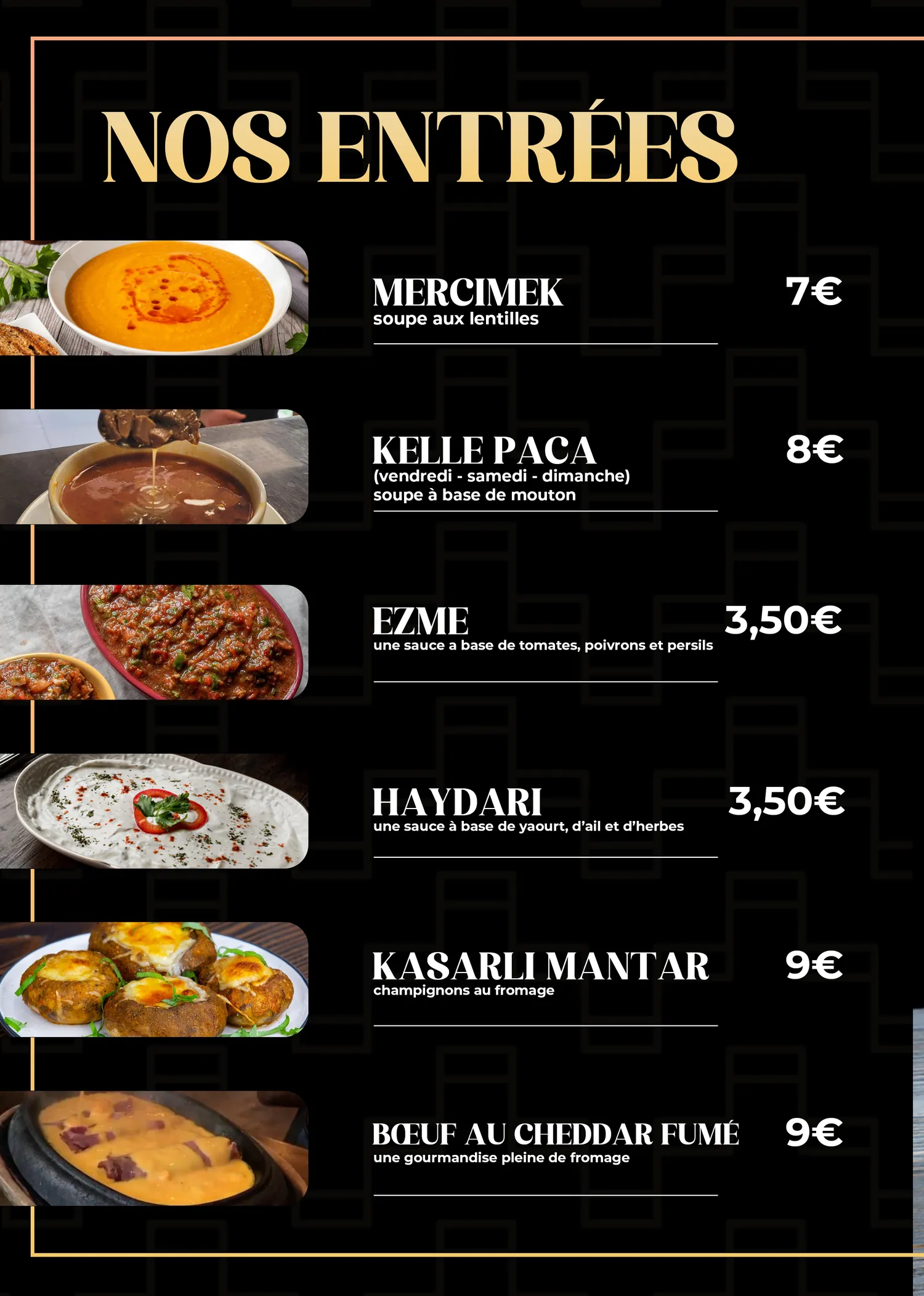 Le Resto Kadirhan, carte du restaurant, page 4 sur 24
