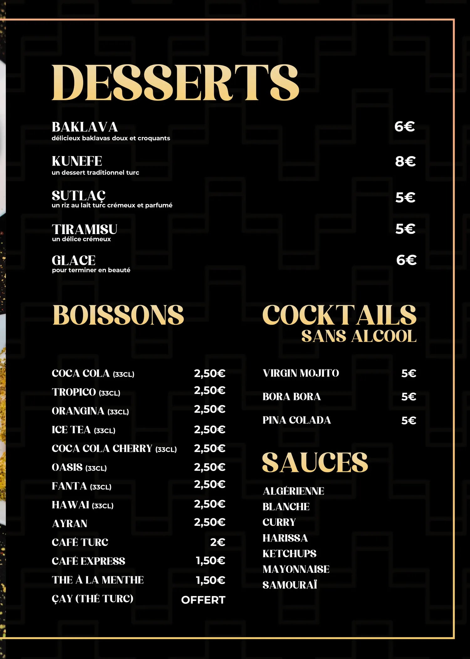 Le Resto Kadirhan, carte du restaurant, page 23 sur 24
